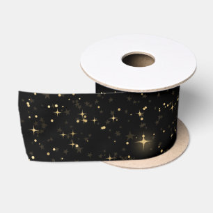 Ruban En Satin Noir Élégant Céleste Étoilé Design avec Étoiles Do