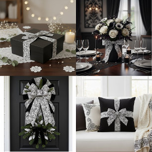 Ruban En Satin Noir et blanc à motifs paisley 