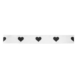 Ruban En Satin Noir et blanc mignon Motif de coeur simple