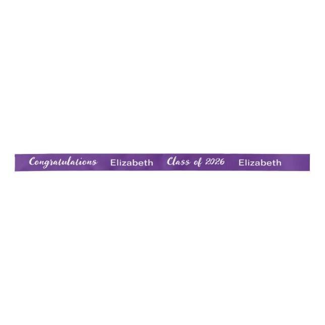 Ruban En Satin Nom du diplômé de la promotion 2026 Écriture viole (Devant)