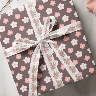 Ruban En Satin Nom floral rose personnalisé