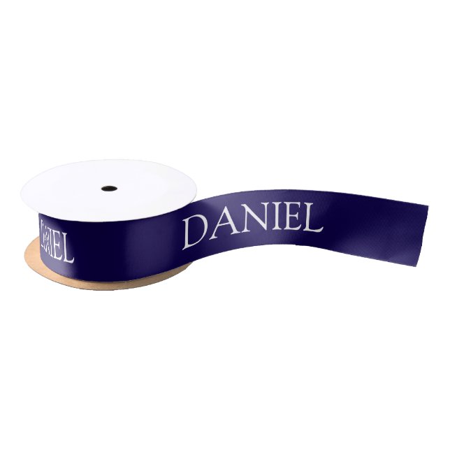 Ruban En Satin Nom personnalisé bleu (Bobine)
