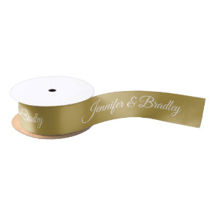 Ruban En Satin Nom Personnalisé Élégant Mariage Blanc Or