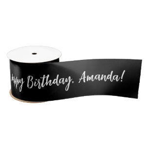 Ruban En Satin Nom Personnalisé Noir Joyeux Anniversaire