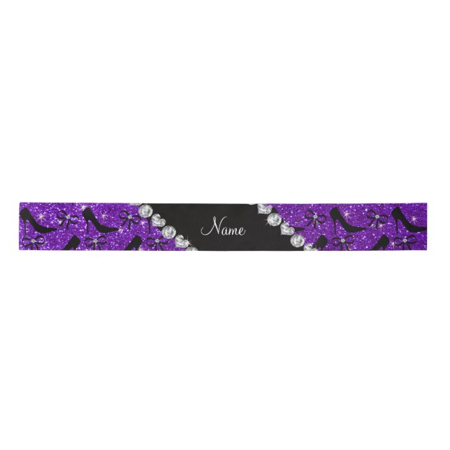 Ruban En Satin Nom personnalisé parties scintillant violet noir t (Devant)