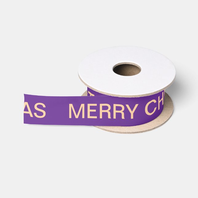 Ruban En Satin Nom personnalisé Simple Joyeux Noël Purples (Bobine)