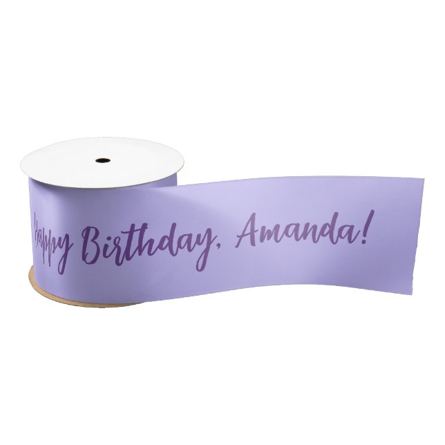 Ruban En Satin Nom personnalisé violet Joyeux anniversaire (Bobine)