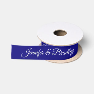 Ruban En Satin Noms de couple de mariage bleu blanc personnalisés