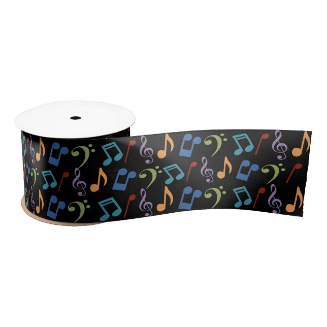 Ruban En Satin Notes de musique d'arc-en-ciel (noir) (Bobine)