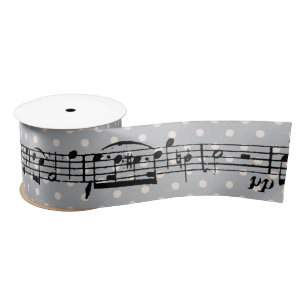 Ruban En Satin Notes de musique sur Grey Polka Dot