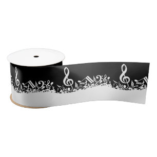Ruban En Satin Notes musicales brouillées blanches sur le noir