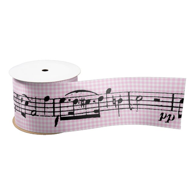 Ruban En Satin Notes musicales sur En vichy rose (Bobine)
