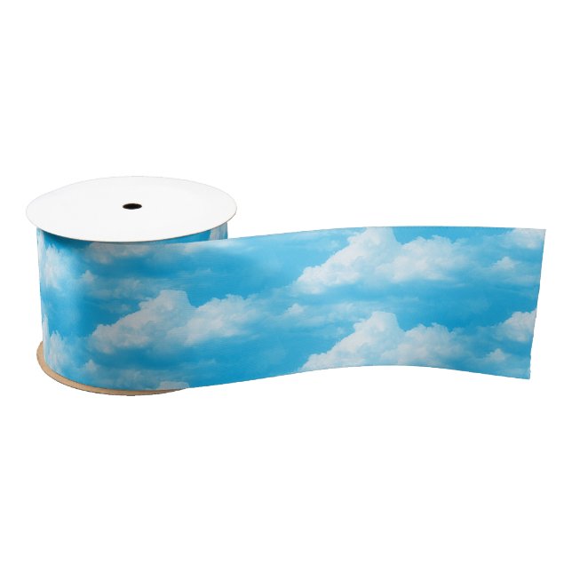 Ruban En Satin Nuages blancs sur bleu (Bobine)