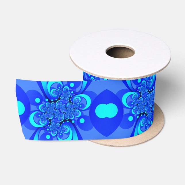 Ruban En Satin Nuances de bleu Art fractal abstrait moderne (Bobine)