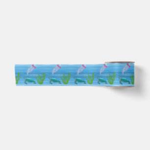 Ruban En Satin Océan avec Tortue et Méduse