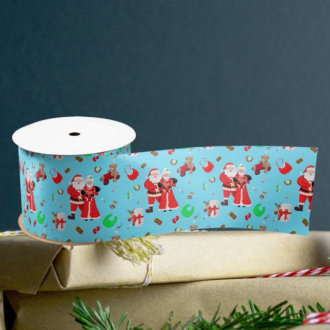 Ruban En Satin Oh Baby Père Noël & Mme Claus Baby shower Blue (Wrap gifts in charm with Santa & Mrs. Claus Baby Shower Satin Ribbon. Perfect for delightful present)