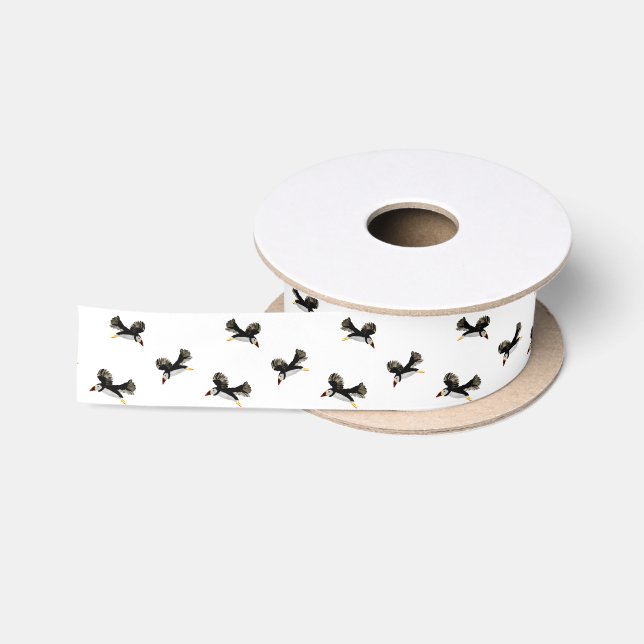 Ruban En Satin Oiseau Art Flying Puffins (Bobine)
