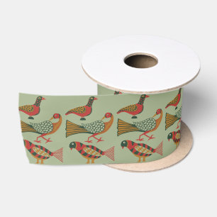Ruban En Satin Oiseaux d'art floral américain vintage folk art