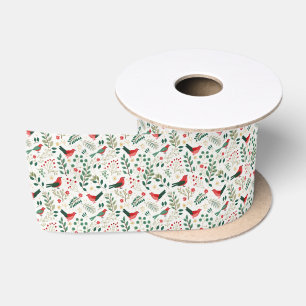 Ruban En Satin Oiseaux festifs de vacances Houx vert Baies rouges