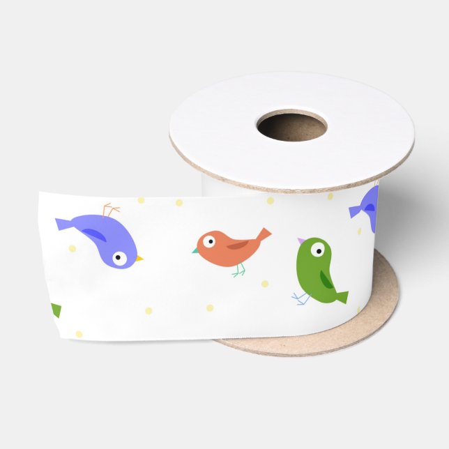 Ruban En Satin Oiseaux multicolores (Bobine)