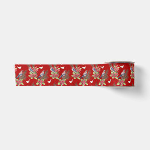 Ruban En Satin Oiseaux, Poinsettias, Épicéa Couleur Personnalisée