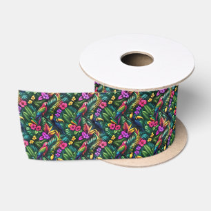 Ruban En Satin Oiseaux Tropicaux Rêves de Jungle Motif de Surface