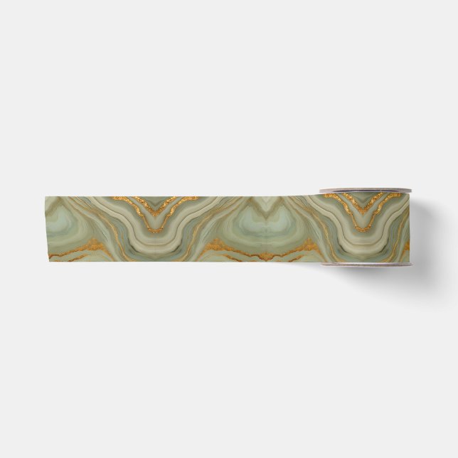 Ruban En Satin Onyx Vert Sauge Avec Or (Devant)