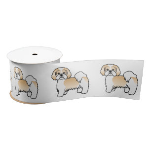 Ruban En Satin Or Et Blanc Lhasa Apso Joli Chien De Caricature