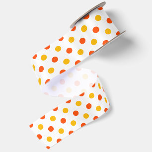 Ruban En Satin Orange et Points Jaunes Blanc