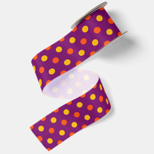 Ruban En Satin Orange et points jaunes violets