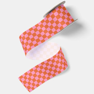 Ruban En Satin Orange et rose à carreaux