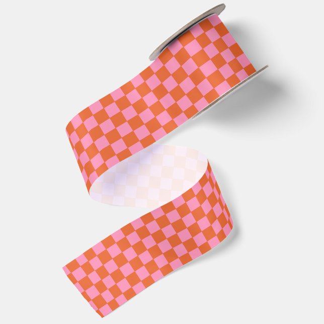 Ruban En Satin Orange et rose à carreaux (Dos)