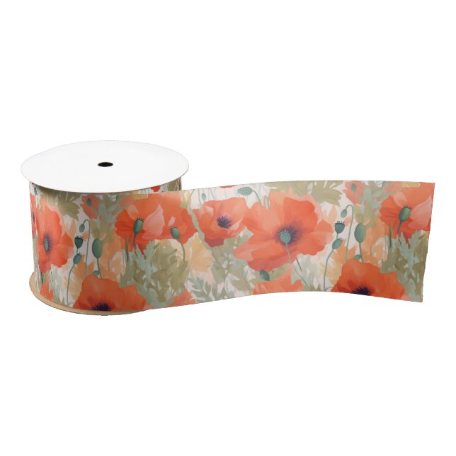 Ruban En Satin Orange Poppy Meadow (Bobine)