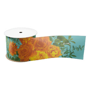 Ruban En Satin Orange & Turquoise Aqua Peony & Rose Floral Mariag