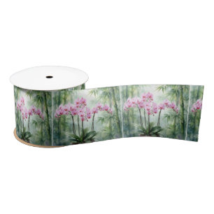 Ruban En Satin Orchidées roses éthérées et bambou