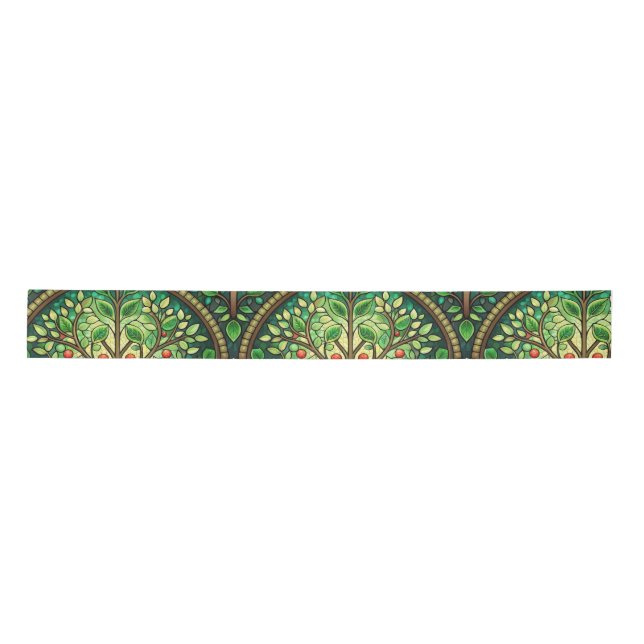 Ruban En Satin Ornate design featuring green and gold symmetrical (Devant)