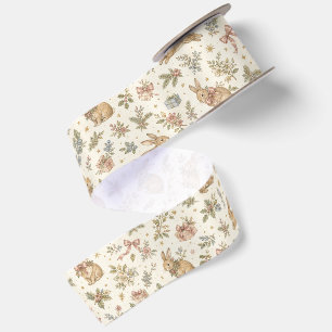 Ruban En Satin Ornement floral vintage de Noël Bunny Blush