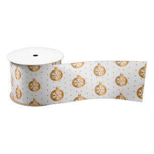Ruban En Satin Ornements de Noël blanc et or