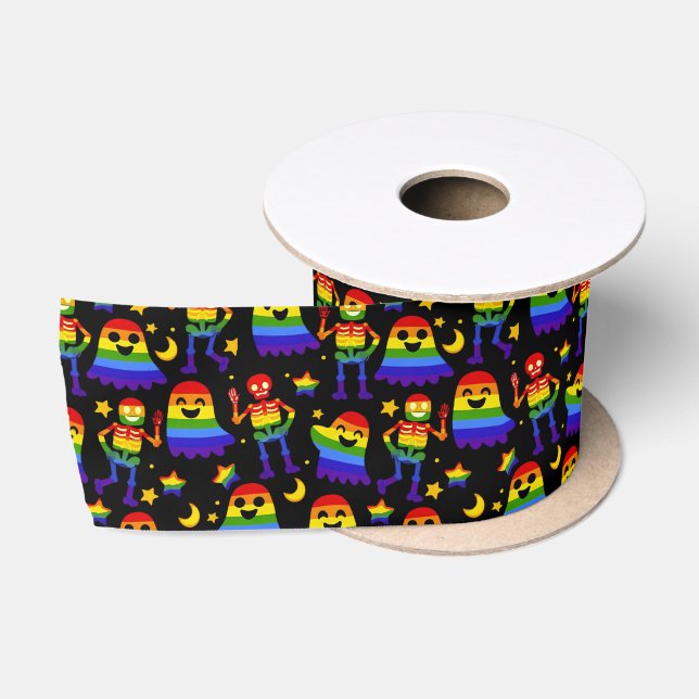 Ruban En Satin 🦇🌈 Os et Étoiles Arc-en-Ciel  (Bobine)