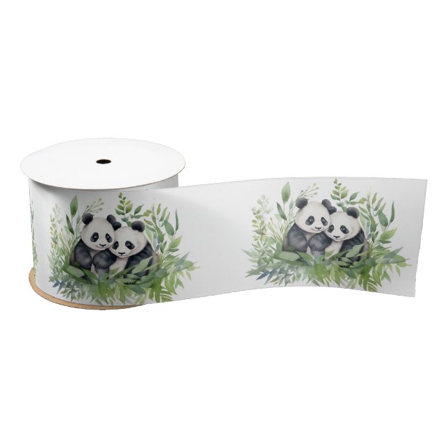 Ruban En Satin Ours De Panda En Bambou Feuilles (Bobine)