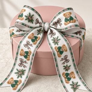Ruban En Satin Ours en peluche Prépa Bowk Pink Green Noël