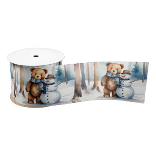 Ruban En Satin Ours En Teddy Avec Snowman