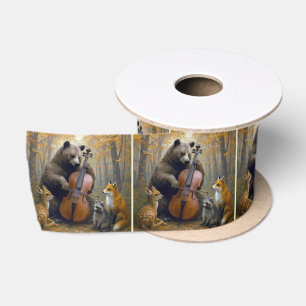 Ruban En Satin Ours jouant du violoncelle dans les bois d'automne