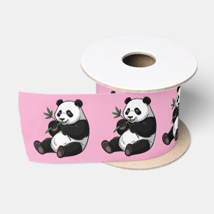 Ruban En Satin Ours Panda Mignon Branchage Bamboo Rose Tendance
