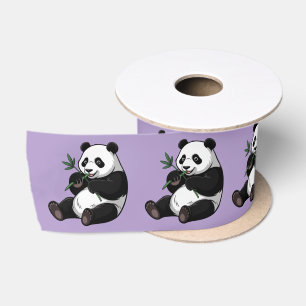 Ruban En Satin Ours Panda Mignon Branchu Avec Bambou Violet Tenda
