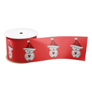 Ruban En Satin Ours polaire Père Noël mignon tenant coeur