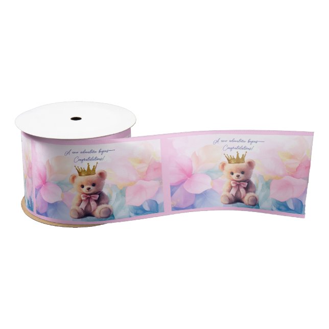 Ruban En Satin Ours rose couronne d'or Félicitations ! (Bobine)