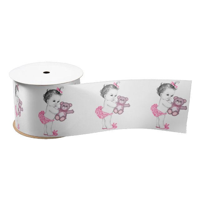 Ruban En Satin Ourson en peluche rose pour bébé Fille Baby Shower (Bobine)