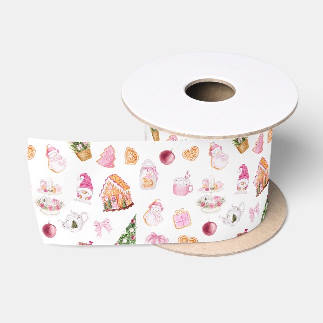 Ruban En Satin Pain d'épice de Noël rose (Bobine)