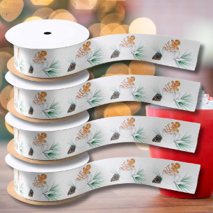 Ruban En Satin Pain D'Or Coca Chaud Aquarelle Avec Cône De Pin